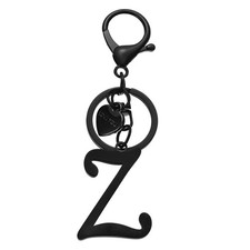 Initial Letter Z Keychain, Stainless Steel Heart Alphabet Key Ring, Black
