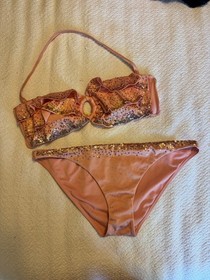 Victoria's Secret Pink Sequin Ruffle Bandeau Bikini Set