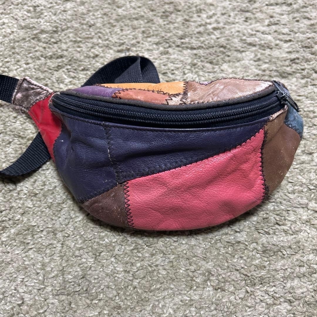 Leather Waist Pouch Multicolor Patchwork Leather … - image 1