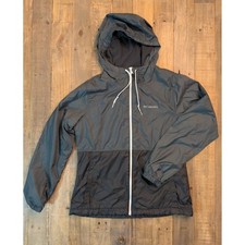 Columbia Women's Gray Black Lightweight Hooded Windbreaker Jacket Size Medium