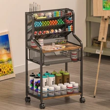Small Rolling Utility Cart with Drawer, Metal Craft Storage Cart with Lockabl...