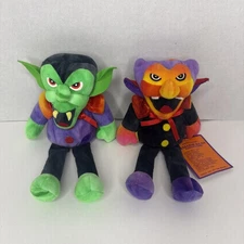 2 Vintage Stuffins Dracula Halloween Plush 8" Stuffed Vampire Toy 1998