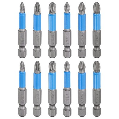 12pcs Anti Slip Phillips/Pozi Screwdriver Bit Set PH1-PH3 PZ1-PZ3 1/4'' Hex Shank
