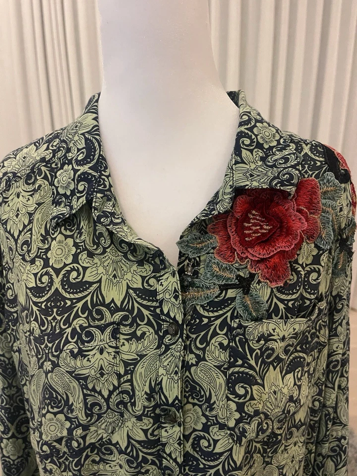 Blusa Aratta Silent Journey tamanho G bordada fluida boho túnica artística - Imagem 2 de 4