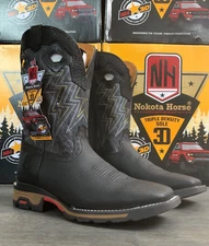 MEN'S WORK BOOT COWBOY GENUINE LEATHER NOKOTA HORSE BLACK SLIP ON BOTAS DE TRABJ