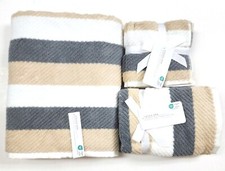 KASSA SPA WHITE,GRAY,BEIGE STRIPES QUICK DRY COTTON BATH,HAND,WASHCLOTH TOWEL