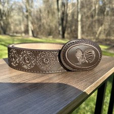 NEW Men's Handmade Western Leather Belt W-38 Cinto Bordado de Mexico