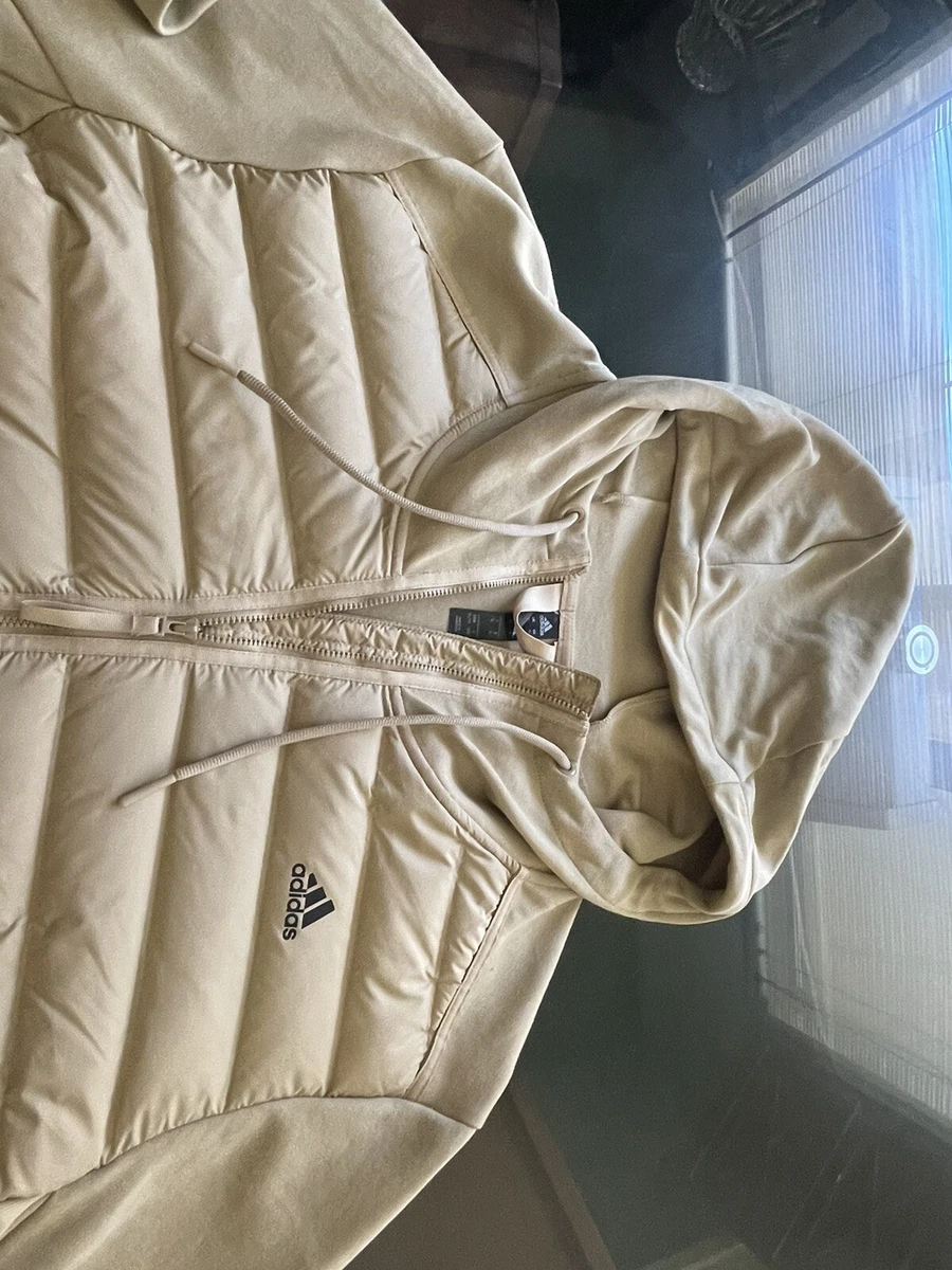 ADIDAS MENS THERMAL LONG SLEEVE HOODED ZIPPER JACKET. TAN SIZE XL
