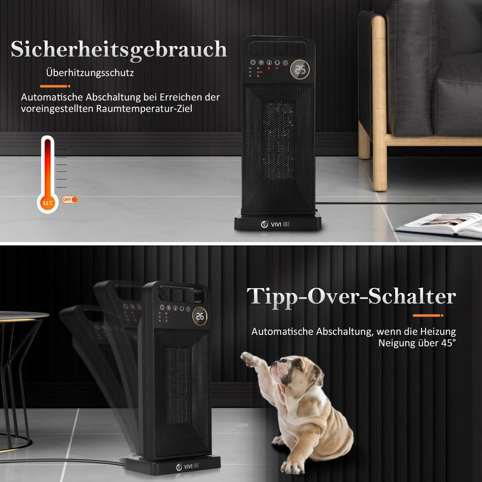 Vivi Idee® Keramik Heizlüfter 2000W mit Fernbedienung energiesparende Heizung - Bild 2 von 4