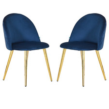 Image of Set of 2 Modern Velvet Dining Chairs Upholstered Seat Legs Dining Room Kitchen