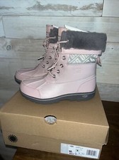 NIB UGG KIDS GIRLS BUTTE II CWR UGG PRINT LEATHER BOOTS - Pink Crystal - size 4