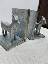Joanna Gaines Goat Bookends Galv Metal 6” T Farmhouse Country 