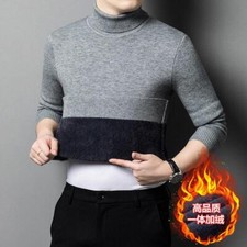 Velvet Sweater Mens Winter Thickened Velvet Warm Solid Turtleneck Sweater Tops