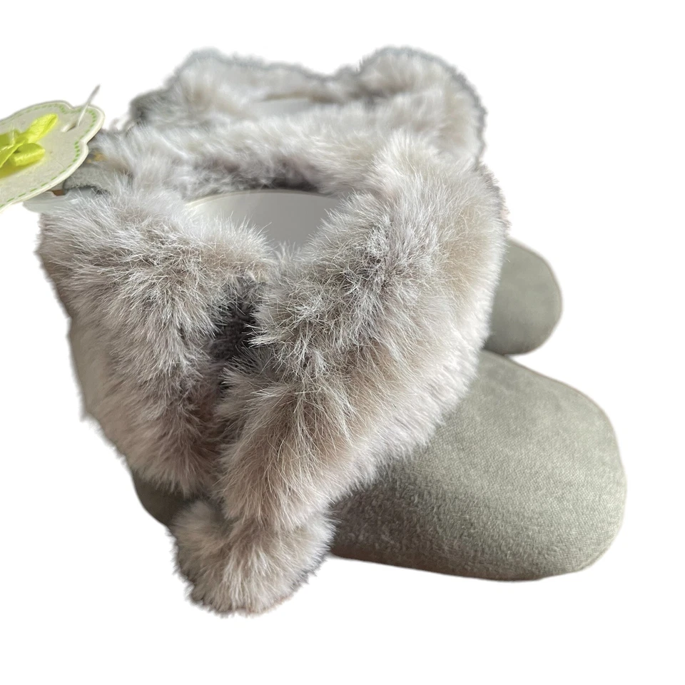First Steps Faux Fur Infant Booties Baby Shoes Size 3-6 Months Gray New W/Tag - Image 2 of 4