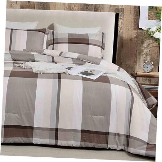 Comforter Set, Brown & Tan Coffee Grid Queen Brown & Tan Grid Comforter Set-image