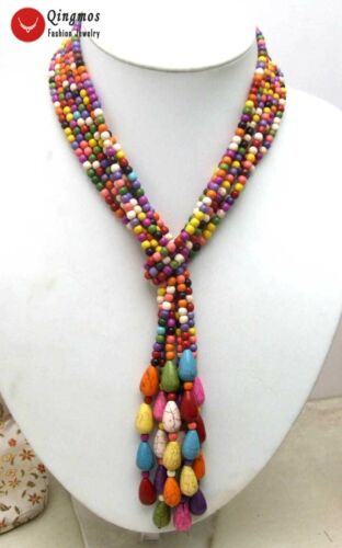 Multi-Color 4mm Round TURQUOISE 3 Strands 45" Long Necklace for Women nec5668 - Afbeelding 1 van 57