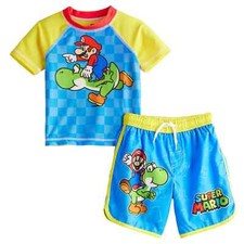 New Toddler Boy Super Mario Rash Guard  Swim Trunks Set 2T 3T 4T