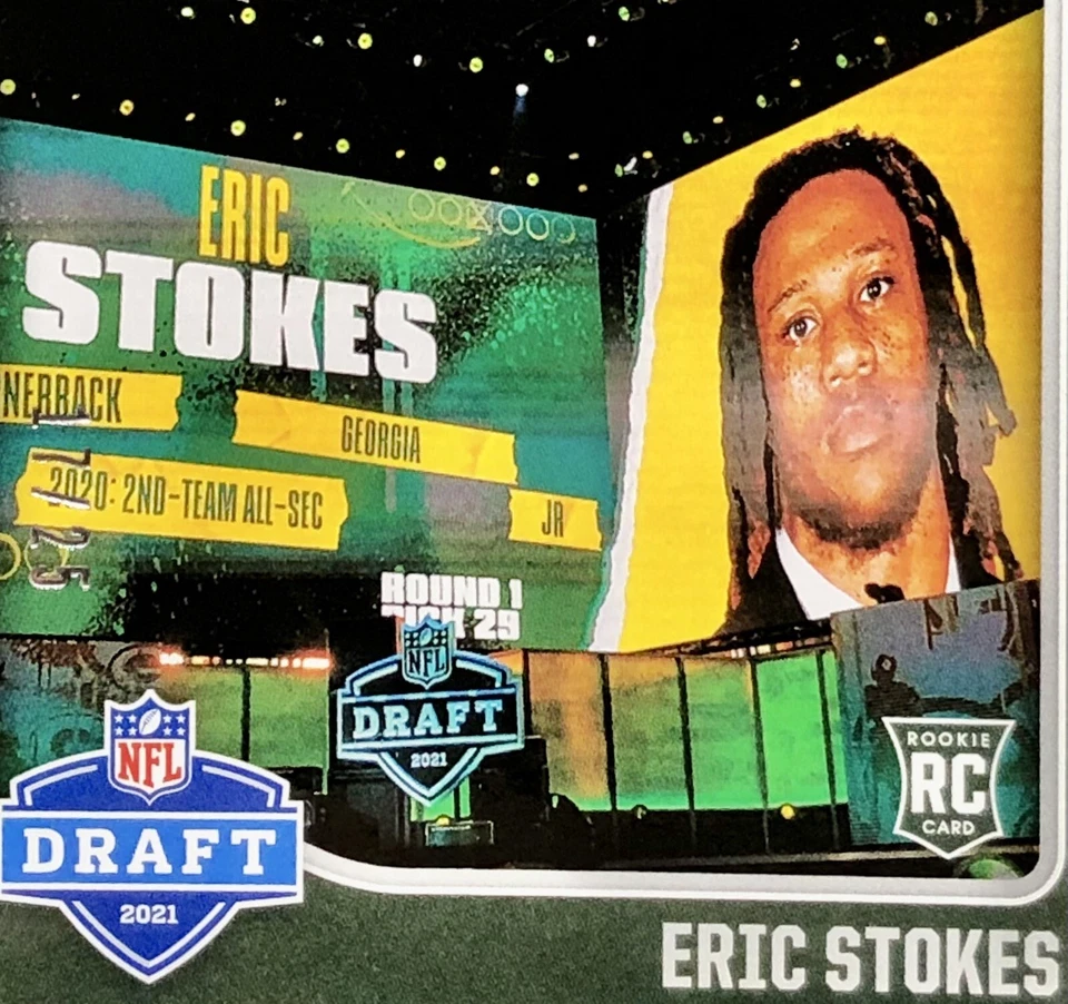 2021 Rookies & Stars Eric Stokes /25 “DRAFT CLASS” GREEN PACK COLOR MATCH SSP RC - Image 3 of 4