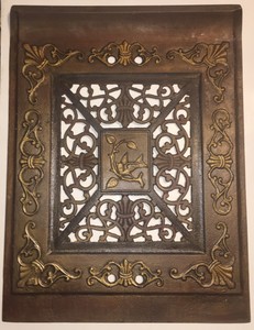 Antique Cast Iron Fireplace Front Filigree Screen Leaf Bird