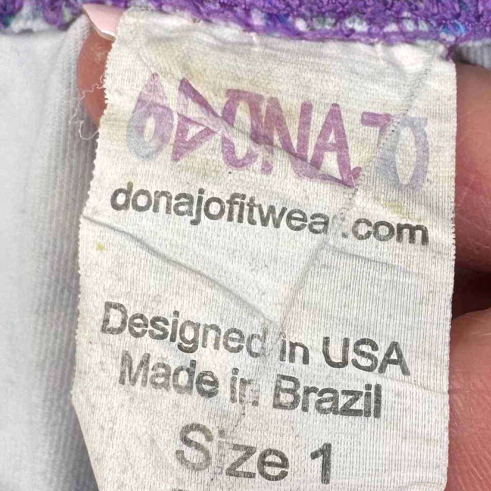 Dona Jo Activewear Legging Purple Pink Print Low Rise Womens XS - Image 3 of 4