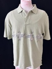IZOD mens polo shirt size M short sleeve green Hawaiian floral cotton medium