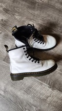 Dr Doc Martens 1460J Combat Boots Youth Size 1 White Leather Lace Up Side Zip