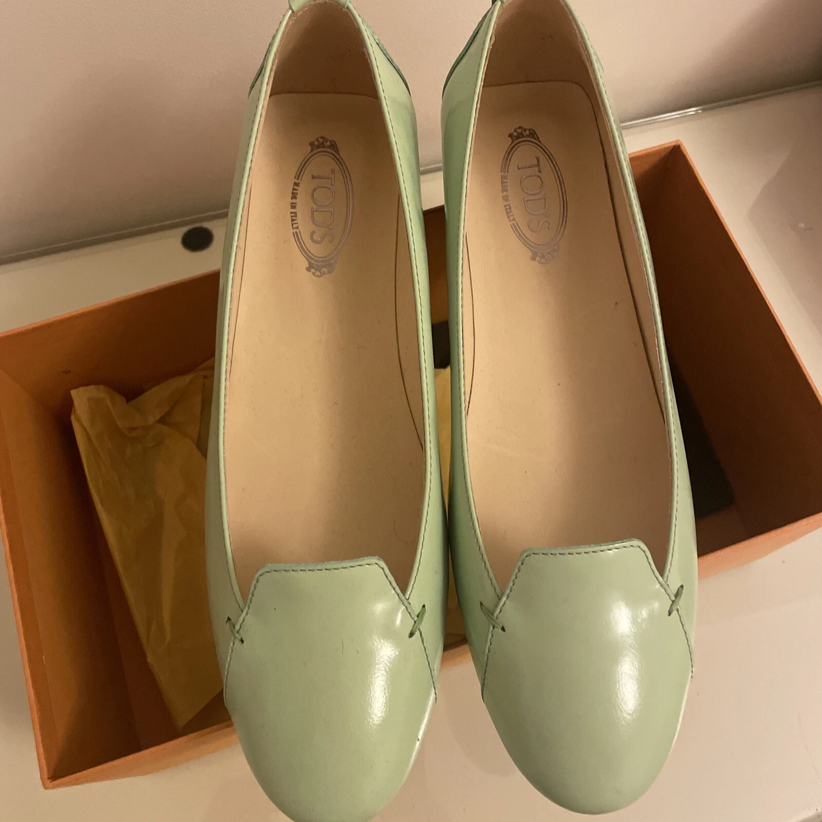 TOD’S Pantofola donna Tods ballerina gomma taglia 38 5 EU US 8 5 NUOVA CON SCATOLA VEE PISTACCHIO