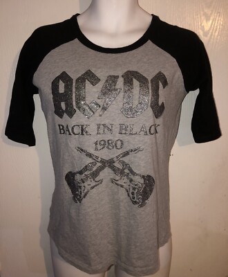 AC/DC Back in Black Glitter Baseball Raglan Jersey T-Shirt Grey
