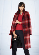 Artigiano Ladies Red Check Wool Blend Knee Length Winter Coat Size 14 Bnwt