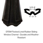 SMALL FLOCKED LINED RUBBER SLIDING WINDOW CHANNEL UPTO 4 MM GLASS