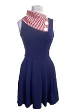 SMAK PARLOUR - VINTAGE RED WHITE & BLUE PATRIOTIC PLEATED RETRO DRESS - NWT - XS