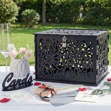 Wedding Card Box With Lock Black PVC Reception Money Gift Party Event 1 PCS