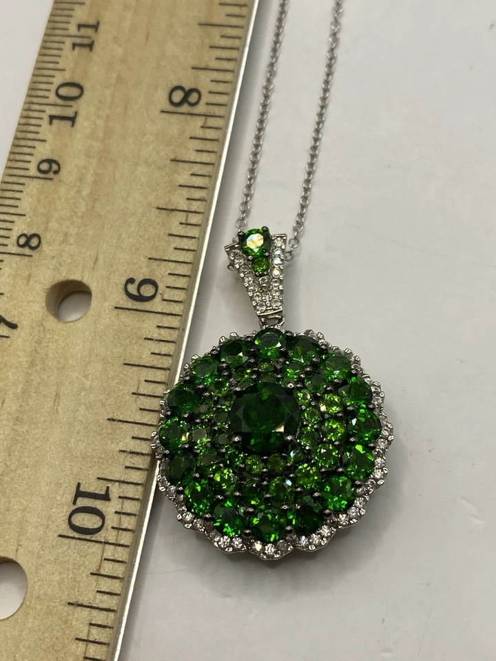 JTV Verde Cromo Diópsido Rodio Sobre Plata de Ley Colgante 18" Cadena 5.8 ctw Foto 4 de 4