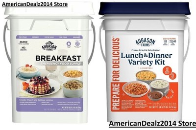 Augason Farms BREAKFAST Pail + LUNCH & DINNER Pail Emergency Food Supply 4-Gal