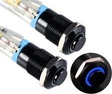 12mm Latching Push Button Switch Metal Shell Black 12V 24V 4 Pin 1NO Waterproof