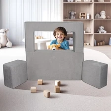 Modular Kids Play Couch 4Pcs DIY Creative Child Sectional Sofa Dark Grey