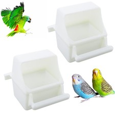 2 Pcs Small Bird Slot Feeder No Mess Cage Hanging Cup Plastic White