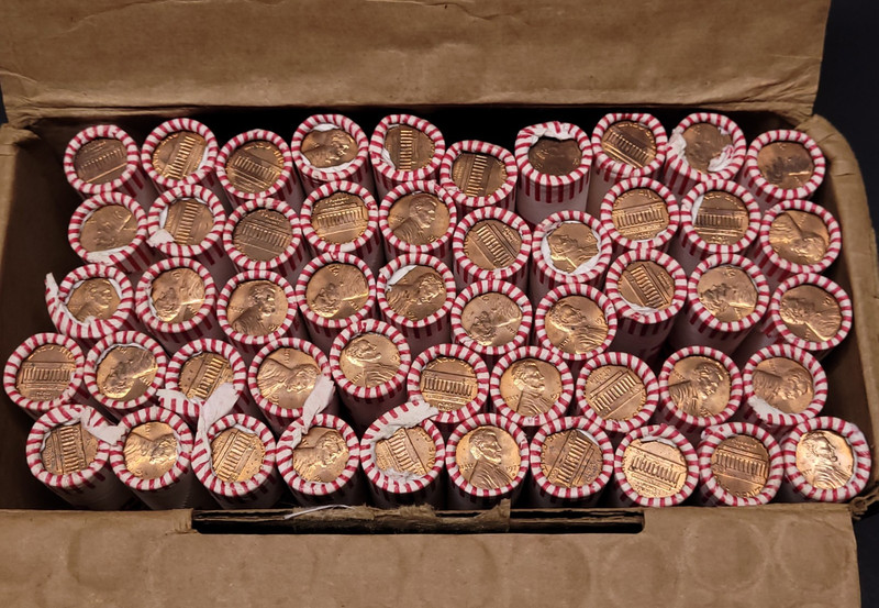1977D Bank Box of 2500 Pennies (50 SEALED Rolls) -- UNCIRCULATED!!!