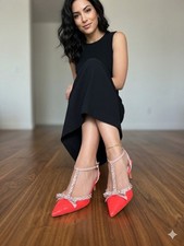 KATE SPADE NEW YORK Lydia Jewel Pumps Orange T Strap Size 9 B
