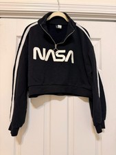 women cropped half zip sweatshirt black med