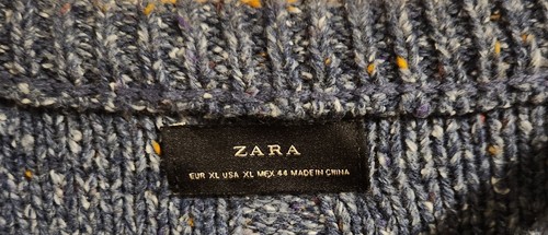 Zara Mens XL Cable Knit Cotton Wool Blend Sweater Lught Blue Fair Isle Pullover - Picture 9 of 12
