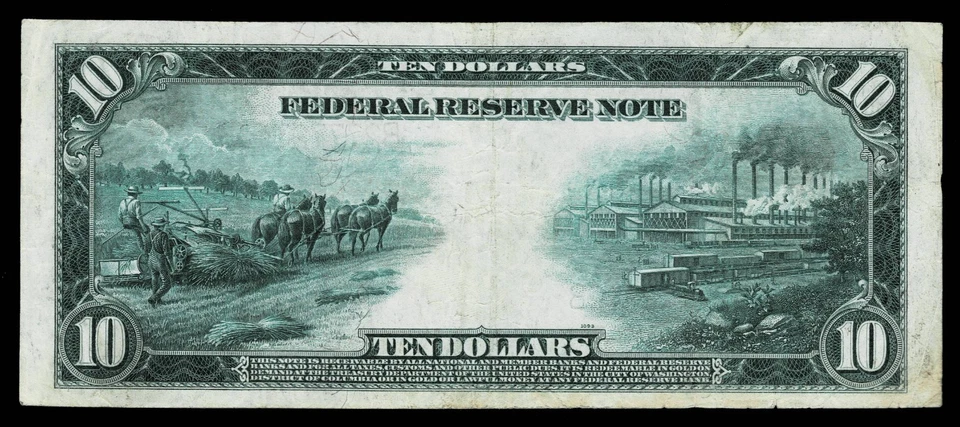 1914 $10 Federal Reserve Large Size Note ~NEW YORK ,NY VERY FINE - Image 2 of 2