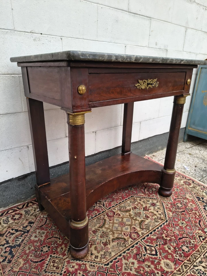 CONSOLE IMPERO, PRIMI '800, PIUMA DI MOGANO,  DIM 85 X 54 H 87 CM - Immagine 3 di 4