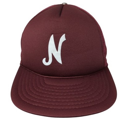 Letter N Snapback Rope Trucker Hat Solid Red Medium Mesh Back Outdoor