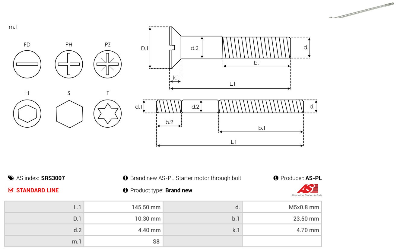 Fits AS ROZRUSZNIKI I ALTERNATORY SRS3007 BRAND NEW AS-PL STARTER MOTOR THROUGH