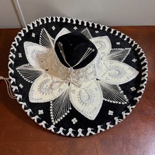 Vintage Mexican Sombrero Artisanal Velvet Silver Embroidered Handmade