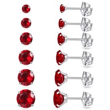 6 Pairs Stud Earrings Set, Hypoallergenic Cubic Zirconia Earrings 316L Stainl...