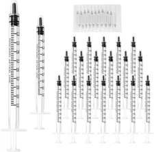 20 Pack 1ml 1cc Syringes with Caps for Glue Applicator Oil Ink Craft No Needles