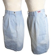 Vintage 80's Bleach Lightwash Denim Pleated Pencil Skirt Women's Size 9/10