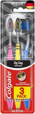 Colgate ZigZag Zahnbürste, mittelgroß, Schwarz, 3 Stück (1er Pack)